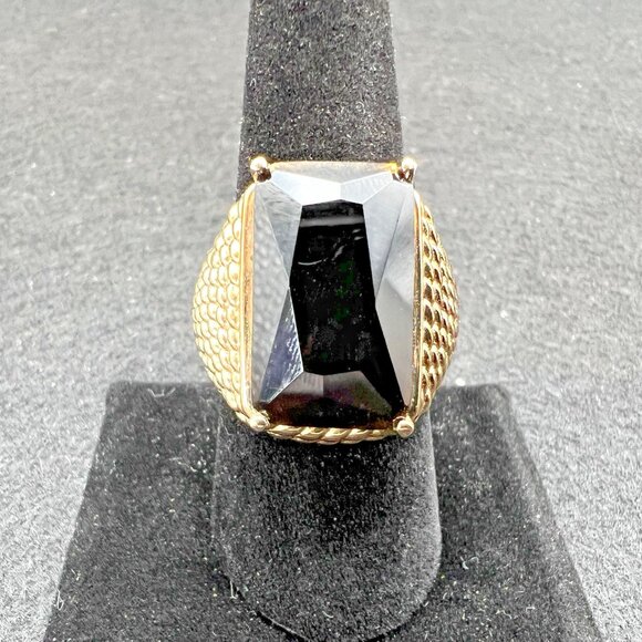 Vintage Gold Vermeil Cocktail Ring Smoky Topaz Size 9 Chunky Statement - Picture 2 of 12